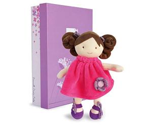 Jolijou - Poupée Tendre Brune - Lollipop - Boite Cadeau - 28 Cm - Bouclettes à Manipuler - Robe Rose et Chaussons - Idée Cadeau de Naissance Fille - DC3133