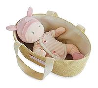 JOLIJOU - Poupon Chiffon avec Couffin - Poupon Tissu avec Body Amovible - 28 cm - Blanc/Rose - Mon Premier Poupon- Lavable en Machine 30°C - Tout Doux pour les Câlins - Cadeau De Naissance DC3624