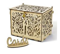 Jolik Grande Boîte à Cartes de Mariage en Bois, Boîte à Enveloppe Tirelire Mariage avec Cadenas et Fente Urne de Mariage Vintage pour Réception, Anniversaire, Fête, Fiançailles (Jaune)