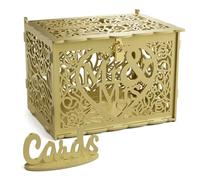 Jolik Grande Boîte à Cartes de Mariage en Bois Tirelire de Mariage, Boite pour Mariages Enveloppe en Bois Rustique avec Serrure et Fente, Urne Mariage pour Fête, Anniversaire, Cérémonie(Doré