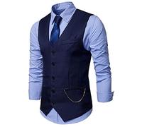JOLIME Gilet Costume Hommes Vintage Mariage 5 Boutons Veste sans Manches Casual d'affaires Bleu Marin S