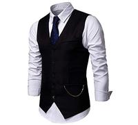 JOLIME Gilet Costume Hommes Vintage Mariage 5 Boutons Veste sans Manches Casual d'affaires Noir M