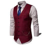 JOLIME Gilet Costume Hommes Vintage Mariage 5 Boutons Veste sans Manches Casual d'affaires Vin Rouge XL