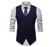 JOLIME Homme Gilet Costume Veste sans Manches Col en V Mode Vintage Velours Côtelé Bleu Marin L