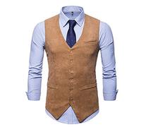 JOLIME Homme Gilet Costume Veste sans Manches Col en V Mode Vintage Velours Côtelé Kaki XXL