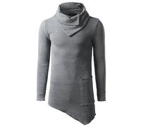 JOLIME Sweat Homme Sweat-Shirt Manches Longues Col Châle Asymetrique Pull Chaud Décontracté Gris EU L=Tag XL