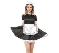 JOLINE V Neck Sissy French Maid Uniform Satin Tie Dress Crossdressing (XXL)