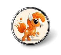 Jolis badges décoratifs en forme de poney orange, ronds et durables, en alliage d'aluminium, légers et décoratifs, pour chemises, vestes, chapeaux et uniformes, 2,5 cm