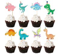 Jolis décorations de cupcakes pour révélation de sexe Dinosaure bleu et rose, décorations de fête d'anniversaire thème Jurassique pour bébé Ensemble de 6 pièces dinosaure 1 an (12/paquet),Grand insert