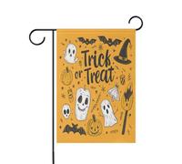 Jolis dessins gribouillis Trick or Treat Butter Yellow drapeaux décoratifs d'extérieur bannières pour décoration extérieure 30,5 x 45,7 cm double face