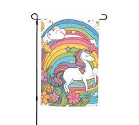 Jolis drapeaux de décoration de jardin avec motifs d'arcs-en-ciel et licornes - Design durable et élégant pour toutes les saisons - Convient pour les terrasses, balcons, pelouses