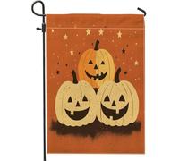 Jolis drapeaux de jardin citrouilles d'Halloween 30,5 x 45,7 cm double face pour l'extérieur, motif étoiles vintage de dessin animé, drapeaux de pelouse en toile de jute standard, pour arrière-cour et