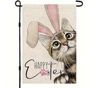 Jolis drapeaux de jardin de Pâques - 45 x 30 cm - Drapeau de jardin printanier chat aux oreilles de lapin | Jolie bannière de Pâques pour l'extérieur du jardin | Chat avec oreilles de lapin Drapeaux
