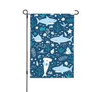 Jolis drapeaux de jardin double face en forme de poisson bleu, décoration saisonnière pour décoration de porche de cour