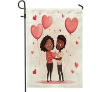 Jolis drapeaux de jardin pour la Saint-Valentin - 30,5 x 45,7 cm - Double face pour décoration extérieure - Couple afro-américain - Mariage - En toile - Pour amant romantique - Petit drapeau de