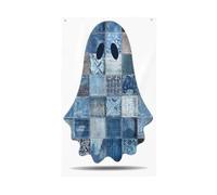 Jolis drapeaux de maison fantôme en denim patchwork, 9,5 x 1,5 m, bannière de vœux avec œillets, décoration d'intérieur et d'extérieur