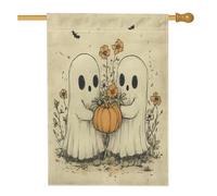 Jolis drapeaux de maison fantômes d'Halloween - 71,1 x 101,6 cm - Double face pour décoration, fleurs florales vintage - Drapeaux en toile de jute - Drapeaux de décoration pour extérieur