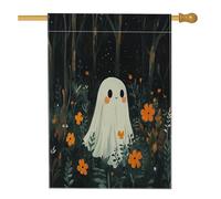 Jolis drapeaux de maison fantômes d'Halloween - 71,1 x 101,6 cm - Double face pour décoration, fleurs vintage effrayantes - Drapeaux de maison en toile de jute - Drapeaux de décoration pour extérieur
