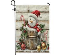 Jolis drapeaux de Noël en forme de bonshommes de neige, 30,5 x 45,7 cm, double face pour extérieur, houx en bois de Noël amusants, drapeaux de pelouse, drapeaux d'hiver pour arrière-cour et petite