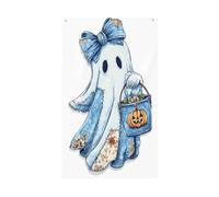 Jolis drapeaux d'Halloween fantômes bleus en denim, 9,1 x 1,5 m, bannière de vœux avec œillets, décoration d'intérieur et d'extérieur