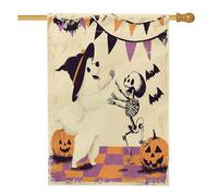 Jolis drapeaux d'Halloween pour maison de chien samoyède, 71,1 x 101,6 cm, double face pour extérieur, tête de mort, citrouille, chiot en toile verticale, drapeau de maison, squelette pour décoration
