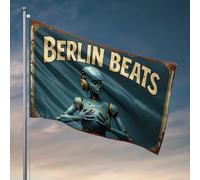 Jolis drapeaux pour chambre d'adolescentes Berlin Beats : un robot futuriste sérénades avec écouteurs dorés pour décoration de chambre, support de drapeau de jardin (60 x 90 cm)