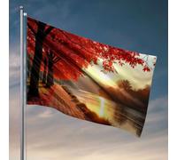 Jolis drapeaux pour chambre d'adolescentes et de filles - Feuilles d'automne - Ligne un chemin serein au bord du lac au coucher du soleil. Drapeau décoratif pour bar pour la maison - Décoration