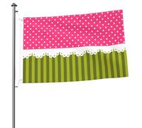 Jolis drapeaux roses à pois et rayures vertes de 90 x 60 cm avec œillets, mâts de drapeau de jardin personnalisés