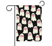 Jolis fantômes avec lunettes roses en forme de cœur drapeau de jardin saisonnier vacances toile de jute double face maison cour drapeaux extérieurs 30,5 x 45,7 cm