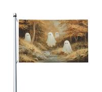 Jolis fantômes blancs dans une forêt d'automne - Drapeaux de maison de cour - Bannière de vœux avec œillets - Décoration d'intérieur ou d'extérieur