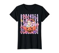 Jolis fantômes d'halloween dans Pumpkin Boo Preppy Stripe Girls T-Shirt Graphique avec Valeur