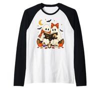 Jolis fantômes lisant Un Livre d'halloween Effrayant et Confortable Manche Raglan