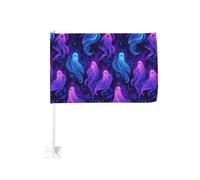 Jolis fantômes néons en violet bleu drapeau de voiture extérieur clip fenêtre 30 x 45 cm double face décoration de voiture