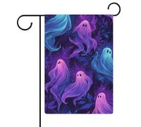 Jolis fantômes néons en violet et bleu, drapeau de jardin saisonnier, vacances saisonnières, toile de jute double face, drapeaux d'extérieur pour maison, cour, 30,5 x 45,7 cm