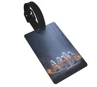 Jolis fantômes portant des citrouilles d'Halloween, étiquettes de bagages, étiquettes d'identification pour valise, idéales pour les sacs à dos de voyage et de croisière