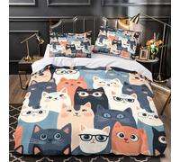 Jolis gribouillages de chats Parure de Lit Microfibre Hypoallergique 3D Effet Ultra Douce Housse de Couette Fermeture Éclair Super Douce Respirante for Enfants Garçons Filles Double（200x200cm）