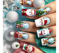 Jolis ongles artificiels bonhomme de neige - Motif Père Noël - Élan