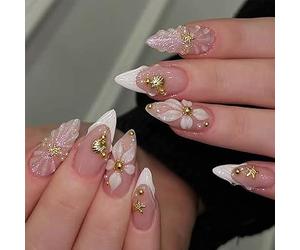 Jolis ongles artificiels décorés en cristal - Blanc - Faciles à porter pour le bureau ou les fêtes de mariage
