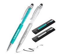 Jolis Papiers - Lot de 2 Stylo bille personnalisé avec gravure texte ou logo - Cristaux intégrés - Stylet tactile - Cadeau entreprise, événements, publicité - Marque française - Étui offert