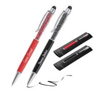 Jolis Papiers - Lot de 2 Stylo bille personnalisé avec gravure texte ou logo - Cristaux intégrés - Stylet tactile - Cadeau entreprise, événements, publicité - Marque française - Étui offert