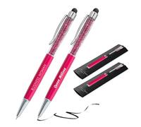 Jolis Papiers - Lot de 2 Stylo bille personnalisé avec gravure texte ou logo - Cristaux intégrés - Stylet tactile - Cadeau entreprise, événements, publicité - Marque française - Étui offert