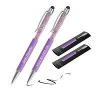 Jolis Papiers - Lot de 2 Stylo bille personnalisé avec gravure texte ou logo - Cristaux intégrés - Stylet tactile - Cadeau entreprise, événements, publicité - Marque française - Étui offert