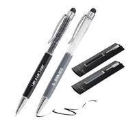 Jolis Papiers - Lot de 2 Stylo bille personnalisé avec gravure texte ou logo - Cristaux intégrés - Stylet tactile - Cadeau entreprise, événements, publicité - Marque française - Étui offert