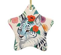 Jolis pendentifs de Noël en céramique en forme d'étoile de tigre blanc, adaptés pour les centres commerciaux, les maisons et autres lieux de Noël.