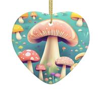 Jolis petits champignons en forme de cœur, décoration de Noël exquise en céramique, décoration de table de 7,4 cm. Idéal pour les rebords de fenêtre et les cheminées.