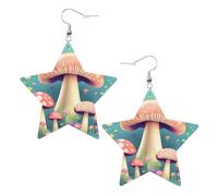 Jolis petits champignons imprimés boucles d'oreilles en cuir avec pendentif étoile élégant et léger pour femmes et filles, taille unique, cuir, sans pierre précieuse