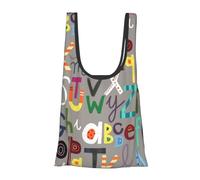 Jolis sacs d'épicerie imprimés de lettres anglaises de dessin animé, réutilisables, pliables, lavables dans une pochette, sac fourre-tout écologique, sac de courses quotidien