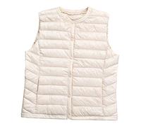 Jolisson Doudoune Gilet sans Manches Col Rond Veste Duvet Femme Manteau Léger à Bouton-Pression avec Poches Latérales Doudoune Respirant Chaud pour Hiver