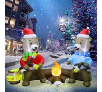 Joliyoou Décorations de Noël gonflables de 2,1 m, ours assis lumineux rôtissant des guimauves au-dessus d'un feu de camp, gonflages lumineux de Noël pour l'hiver, la cour, la pelouse, le jardin, la