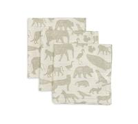 Jollein 537-848-67043 Lot de 3 langes en mousseline Motif animaux Olive 31 x 31 cm
